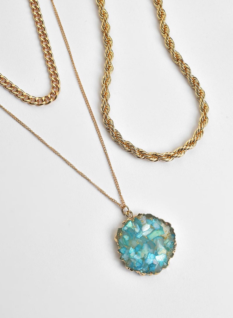 SOHI Green Stones Pendant With 3 Artificial Chain Necklace Jewellery - Image 4