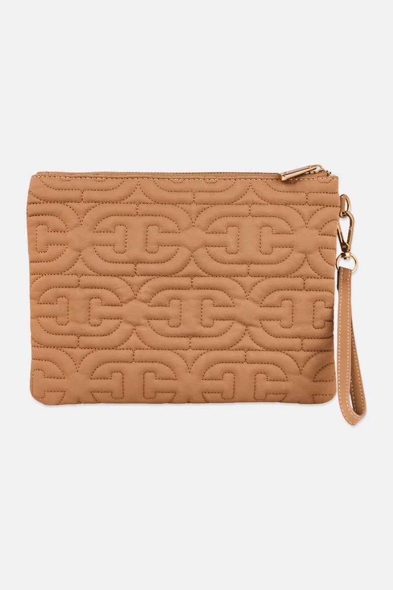 Sam Edelman Women Brand Logo Pouch, Dark Tan - Image 1