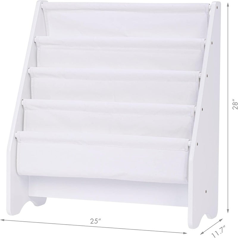 U-tex Kids Bookshelf Storage, Book Shelf for Kids Rooms, 4 Tier Sling Bookshelf for Kids, Toddler, Magazine Book Rack, Children Book Organizer, White - Image 3