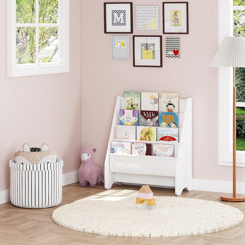 U-tex Kids Bookshelf Storage, Book Shelf for Kids Rooms, 4 Tier Sling Bookshelf for Kids, Toddler, Magazine Book Rack, Children Book Organizer, White - Image 2