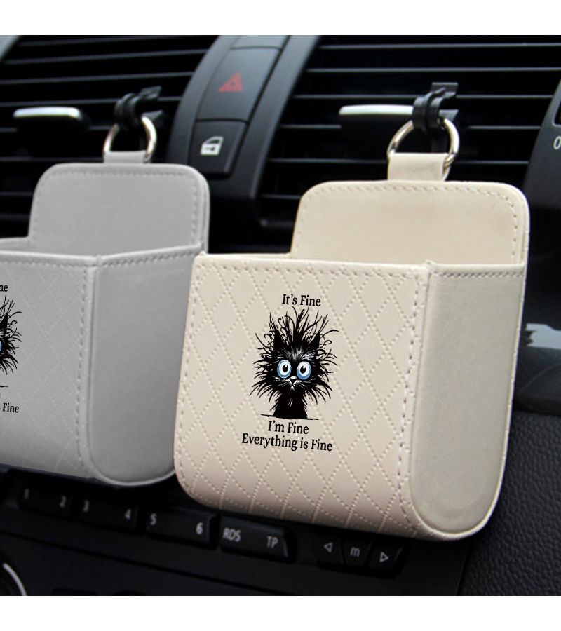 Black Faux Leather Car Vent Organizer Universal Dashboard Storage for SUV Sedan - Image 1