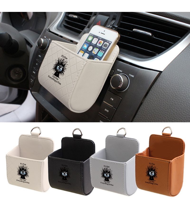 Black Faux Leather Car Vent Organizer Universal Dashboard Storage for SUV Sedan - Image 4