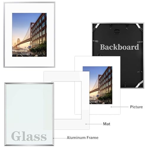 Frametory, 12x16 Aluminum Picture Frame - 12 x 16 Silver Frame with Removable Mat for 8.5 x 11 Photo - 16 by 12 Durable Metal Frame with Real Glass - Sawtooth Hanger for Easy Wall Display - 1 Pack - Image 4