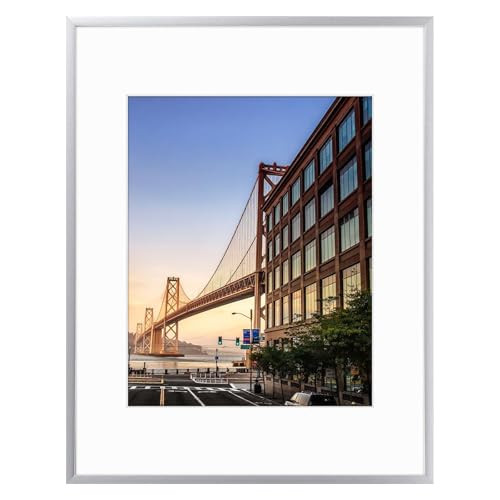Frametory, 12x16 Aluminum Picture Frame - 12 x 16 Silver Frame with Removable Mat for 8.5 x 11 Photo - 16 by 12 Durable Metal Frame with Real Glass - Sawtooth Hanger for Easy Wall Display - 1 Pack - Image 1