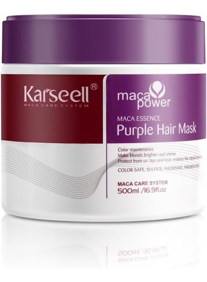 Karseell Purple Hair Mask 500 ml, Purple Hair Mask for Blonde, Blonded, Grey Hair, Neutralises Yellow Tone, Repairs Hair Damage - Image 1