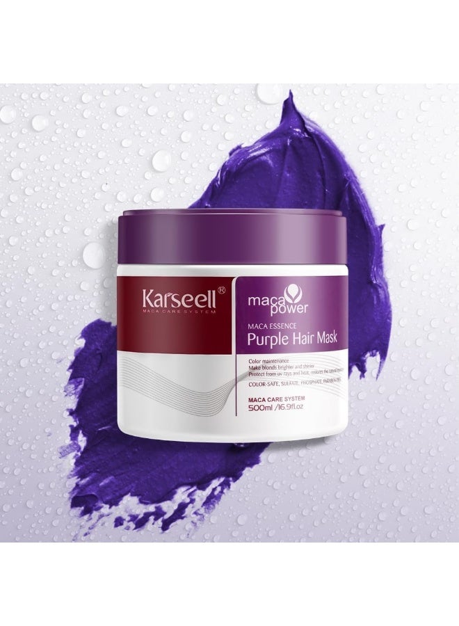 Karseell Purple Hair Mask 500 ml, Purple Hair Mask for Blonde, Blonded, Grey Hair, Neutralises Yellow Tone, Repairs Hair Damage - Image 2
