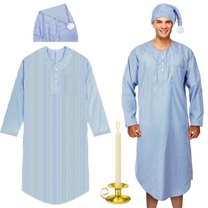Toulite طقم بيجامة للرجال من توليت 4 قطع - قميص نوم، قبعة نوم، حامل شمعة، فستان نوم، زي لعيد الميلاد (X-Large) - Image 1