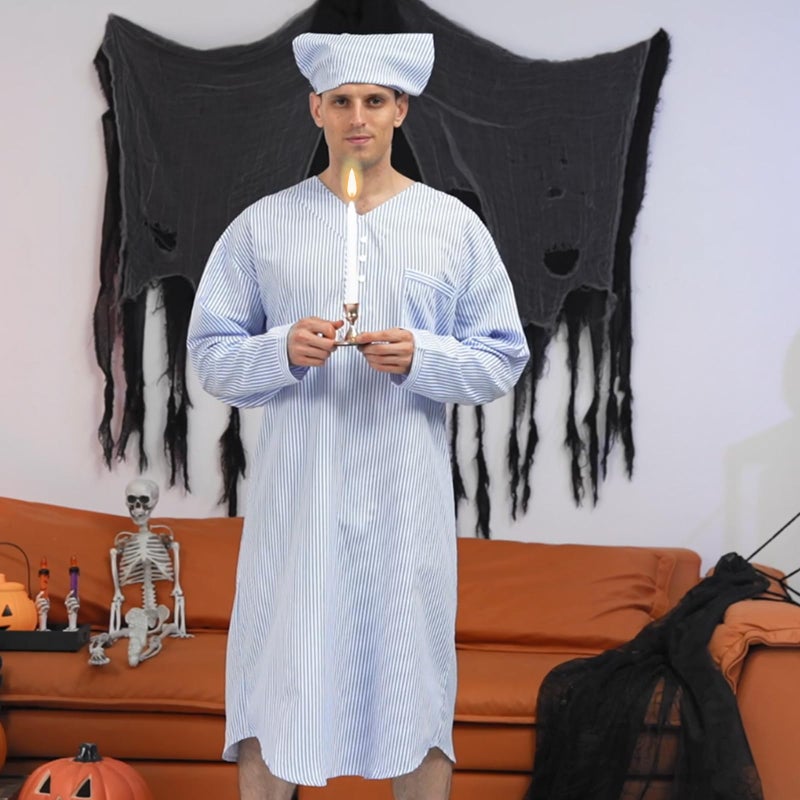 Toulite طقم بيجامة للرجال من توليت 4 قطع - قميص نوم، قبعة نوم، حامل شمعة، فستان نوم، زي لعيد الميلاد (X-Large) - Image 3