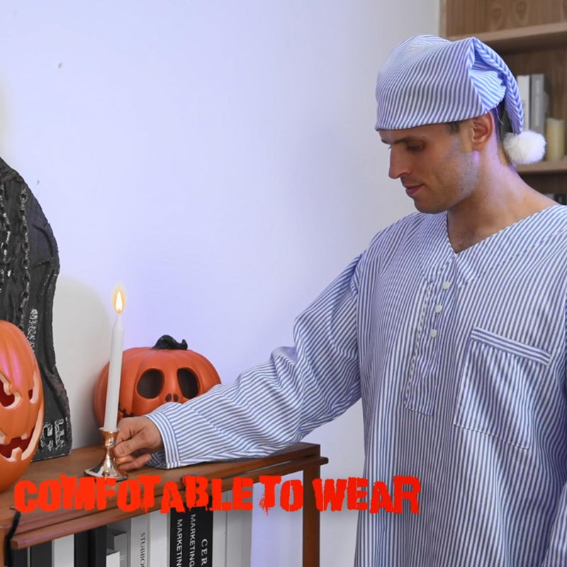 Toulite طقم بيجامة للرجال من توليت 4 قطع - قميص نوم، قبعة نوم، حامل شمعة، فستان نوم، زي لعيد الميلاد (X-Large) - Image 4