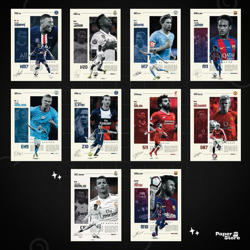 Thepaper9store Cardstock Football Posters Pack of 10 | A4 Size (8.4x12 Inch) | Premium 300 GSM Art Prints | | Aesthetic Room Posters for Bedroom, Living Room, Office - Image 2