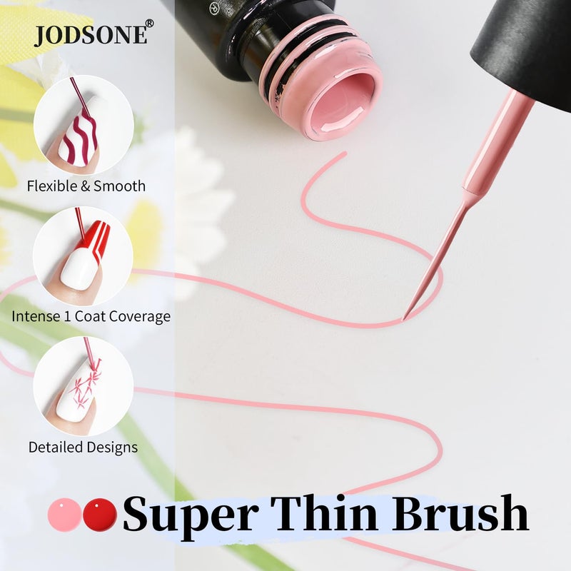 JODSONE Nail Art Gel Liner Set 10 Colors White Red Black White Gel Nail Polish Need U V Lamp Cured with Thin Brush,Valentines Gifts for Women - Image 5