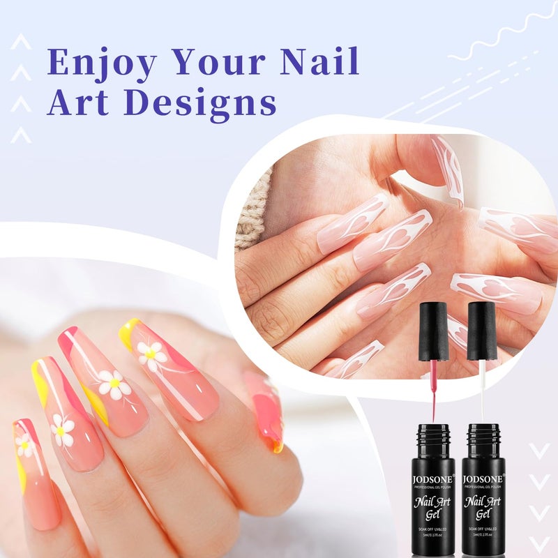 JODSONE Nail Art Gel Liner Set 10 Colors White Red Black White Gel Nail Polish Need U V Lamp Cured with Thin Brush,Valentines Gifts for Women - Image 3