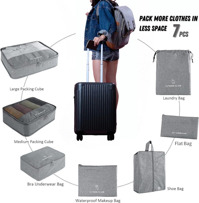 TOCINGO 7 pc / 6 pc Travel Oraganizer Packing cubes kit, Sapace Saver Multi use Bag for Men and Women, Clothes packing cubes for travel, Cupboard Oraganizer cubes (7 pc-GREY OXFORD) - Image 2