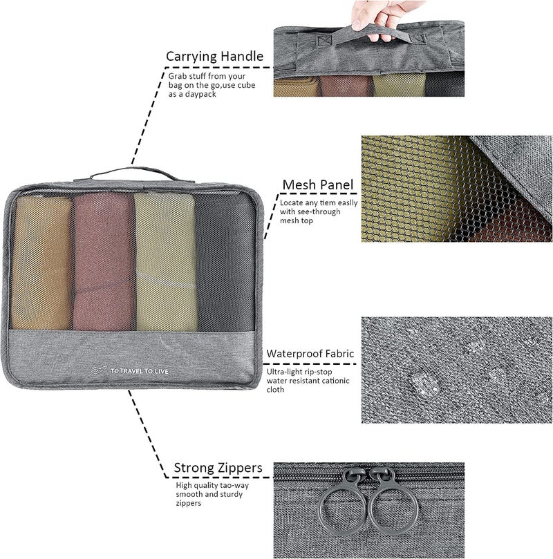 TOCINGO 7 pc / 6 pc Travel Oraganizer Packing cubes kit, Sapace Saver Multi use Bag for Men and Women, Clothes packing cubes for travel, Cupboard Oraganizer cubes (7 pc-GREY OXFORD) - Image 3