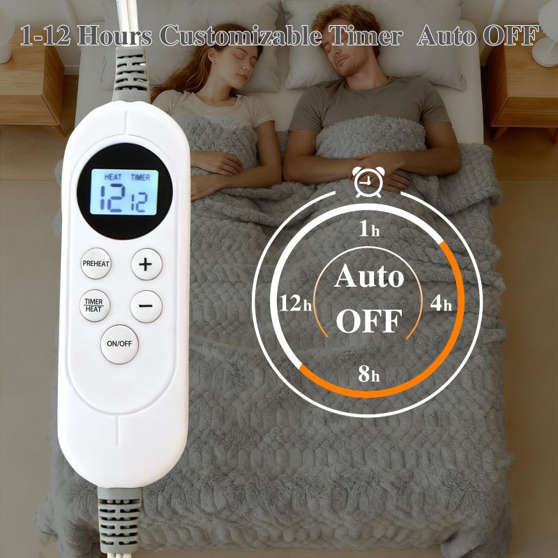 Eastsora Heated Blanket Full Flannel Blanket, 72"x84"Electric Heating Blanket with ETL & FCC & 12 Heating Levels & Auto Shut Off, Machine Washable (Light Gray) - Image 4