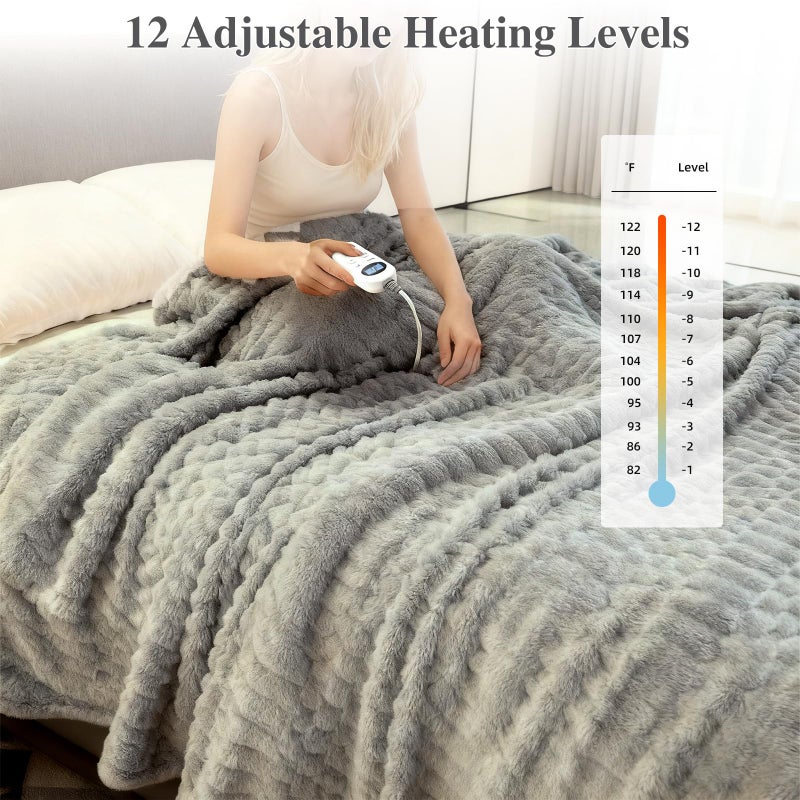 Eastsora Heated Blanket Full Flannel Blanket, 72"x84"Electric Heating Blanket with ETL & FCC & 12 Heating Levels & Auto Shut Off, Machine Washable (Light Gray) - Image 3