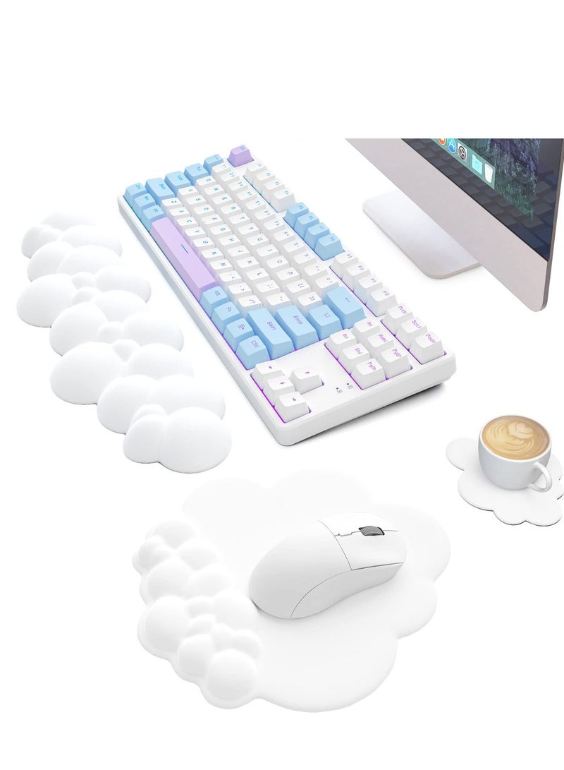 SYOSI Cloud Mouse Pad Wrist Support Keyboard Wrist Rest Set with Ergonomic Memory Foam,Non-Slip Base,Cloud Coasters for Home,Office,Laptop,Desktop Computer,Easy Typing Pain Relief- White - Image 1
