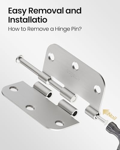 AmzGod Door Hinges Brushed Nickel - 12 Pack 3.5 Inch Rounded with 5/8" Radius Satin Nickel Door Hinges for Interior and Exterior Doors - Heavy Duty 3 1/2" Silver Residential Door Hardware - Image 4
