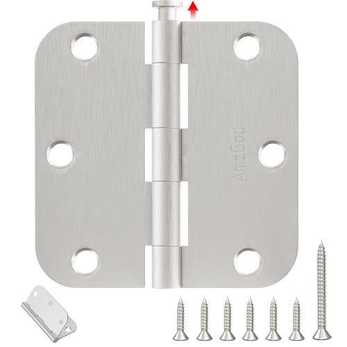 AmzGod Door Hinges Brushed Nickel - 12 Pack 3.5 Inch Rounded with 5/8" Radius Satin Nickel Door Hinges for Interior and Exterior Doors - Heavy Duty 3 1/2" Silver Residential Door Hardware - Image 1