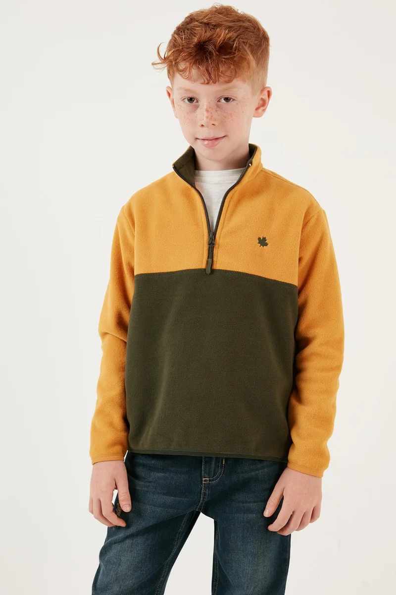 Lela Soft Textured Half Zipper Color Block Stand Collar Fleece Unisex Children's Fleece 5905004