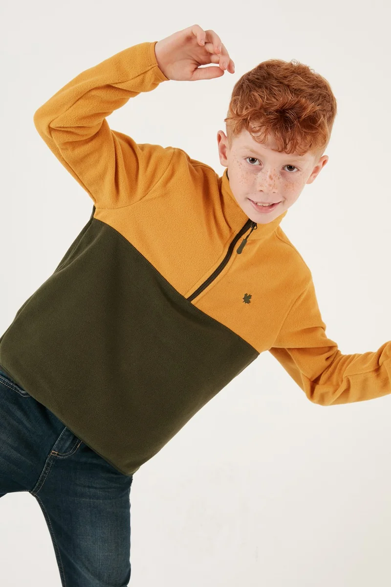 Lela Soft Textured Half Zipper Color Block Stand Collar Fleece Unisex Children's Fleece 5905004