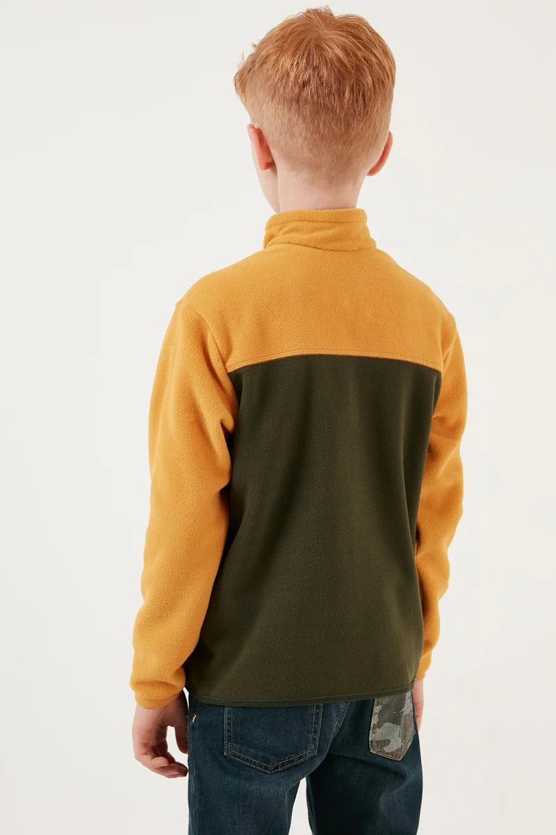 Lela Soft Textured Half Zipper Color Block Stand Collar Fleece Unisex Children's Fleece 5905004