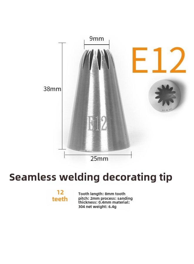 304 Stainless Steel Pastry Nozzle 6-tooth Belt Number Seamless Welding Cream Nozzle Large Cake Decorating Tool-Specifications:E12  - Image 1