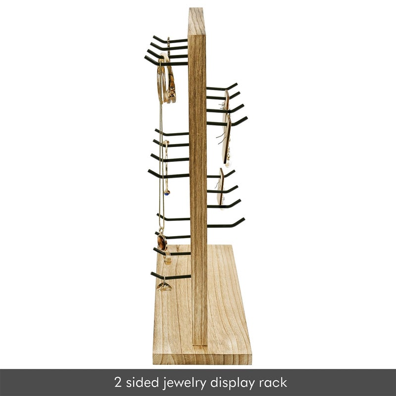 Ikee Design Wooden Jewelry Display Rack with 20 Removable Metal Hooks, Earring Card Display Holder Stand for Earring Cards, Necklaces, Bracelet, Keychain Stand, Oak Color - Image 4