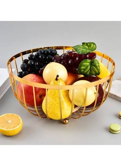 ماركة غير محددة طبق فاكهة معدني جولد – تصميم فاخر بقاعدة خشبيةKH  - Image 2