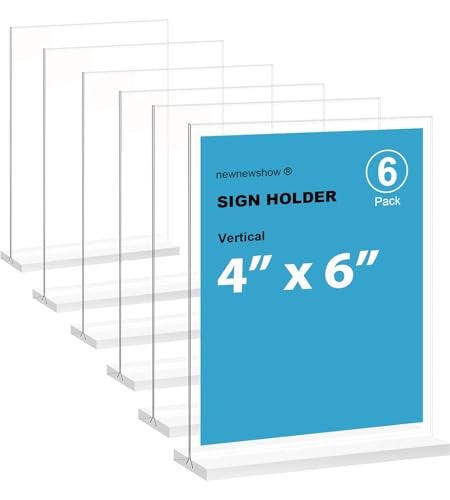 newnewshow 4x6 Inch Clear Acrylic Sign Holder, Display Stand, Plastic Card Holder for Business, Office, Retail (4x6 Inch 6 Pack) - Image 1
