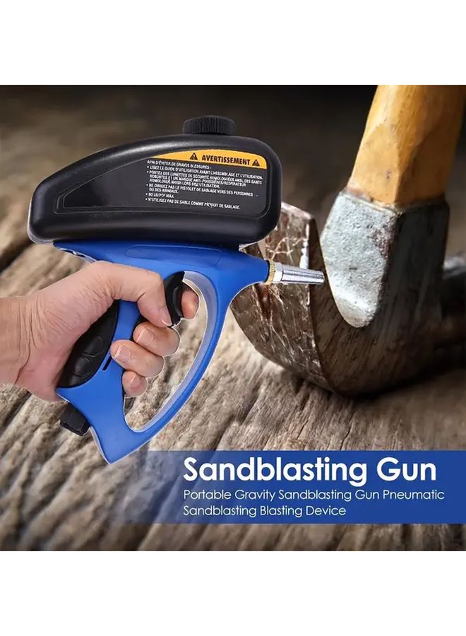 Blue Pneumatic Sandblasting Gun With Gloves For Metal Glass Rust Removal Home Auto Repair - Image 3