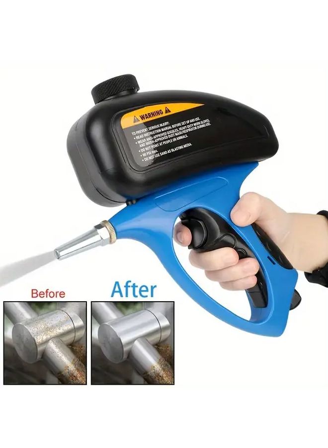 Blue Pneumatic Sandblasting Gun With Gloves For Metal Glass Rust Removal Home Auto Repair - Image 5