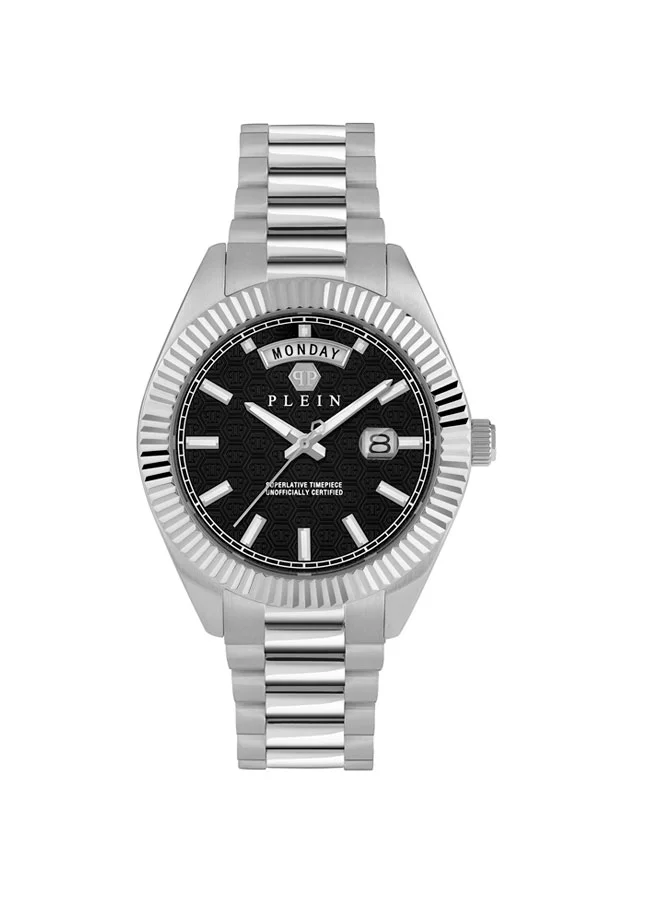 فيليب بلين Date Superlative Men's Quartz Watch, Black Honeycomb Dial, Fluted Bezel, Stainless Steel Bracelet, 42mm