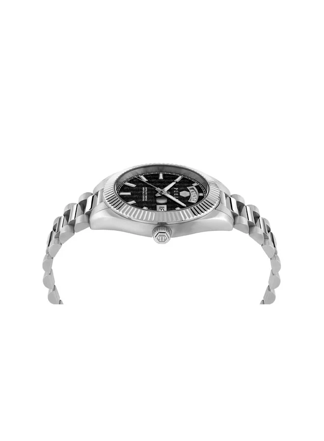 فيليب بلين Date Superlative Men's Quartz Watch, Black Honeycomb Dial, Fluted Bezel, Stainless Steel Bracelet, 42mm