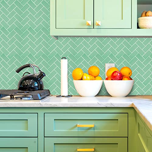 Homeart Green Peel and Stick Backsplash Herringbone Tile Self Adhesive Renter Friendly Backsplash Stick on Wall Tiles for Kitchen Bathroom 10 Sheets - Image 3