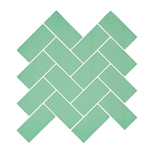 Homeart Green Peel and Stick Backsplash Herringbone Tile Self Adhesive Renter Friendly Backsplash Stick on Wall Tiles for Kitchen Bathroom 10 Sheets - Image 1