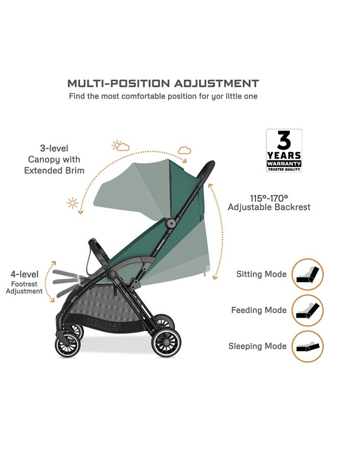 neobreez THETA Auto Fold Self Stand Travel Baby Toddler Stroller,  Compact Pushchair, Waterproof UPF 50+ Canopy, Gift  And Cotton Bag, Phone Holder, Toy Strap, Reflective Stickers, 0-4yrs, 22kg, 3yrs Warranty  - Image 3