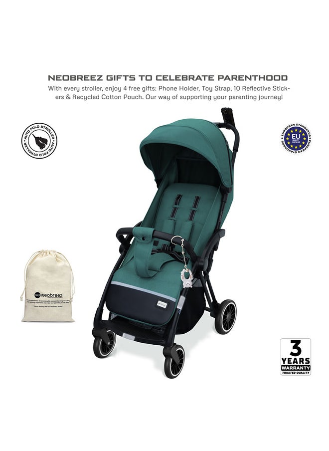 neobreez THETA Auto Fold Self Stand Travel Baby Toddler Stroller,  Compact Pushchair, Waterproof UPF 50+ Canopy, Gift  And Cotton Bag, Phone Holder, Toy Strap, Reflective Stickers, 0-4yrs, 22kg, 3yrs Warranty  - Image 2