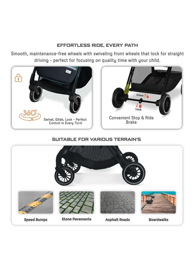 neobreez THETA Auto Fold Compact Lightweight Travel Toddler Baby Stroller,  Self-Stand Baby Trolley,  Pushchair,  Waterproof UPF 50+ Canopy, 0-4yrs,  22kg,  3yrs Warranty