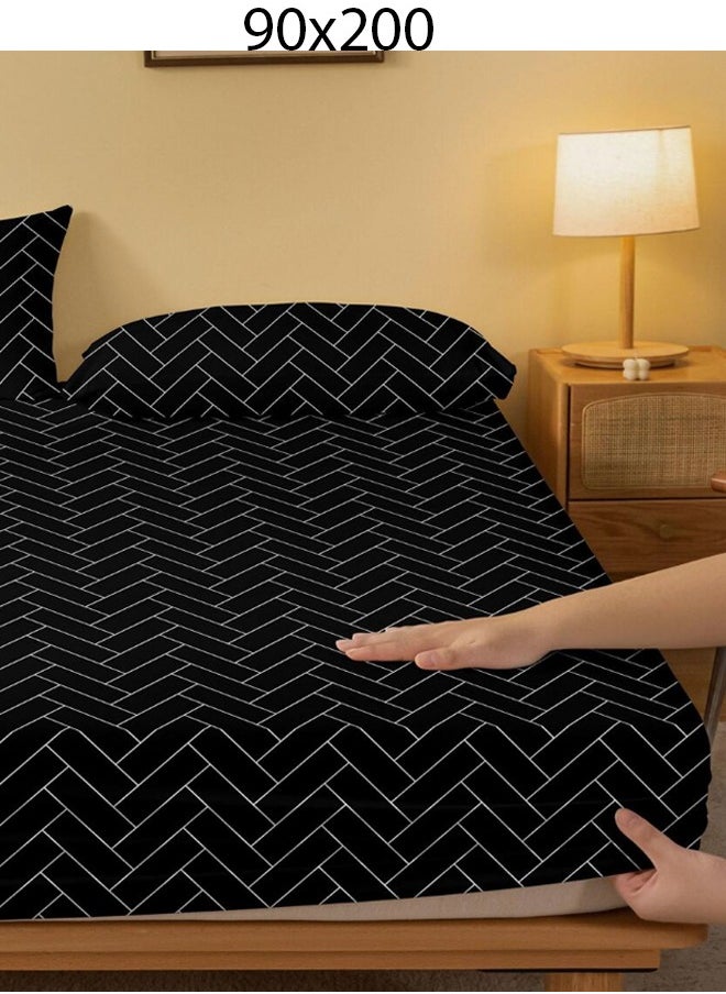 Generic Single Fitted Bed Sheet Black 90 x 200 cm Without Pillow Cover  - Image 1
