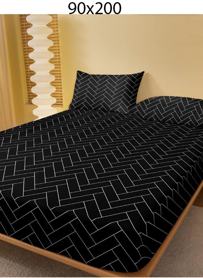 Generic Single Fitted Bed Sheet Black 90 x 200 cm Without Pillow Cover  - Image 3