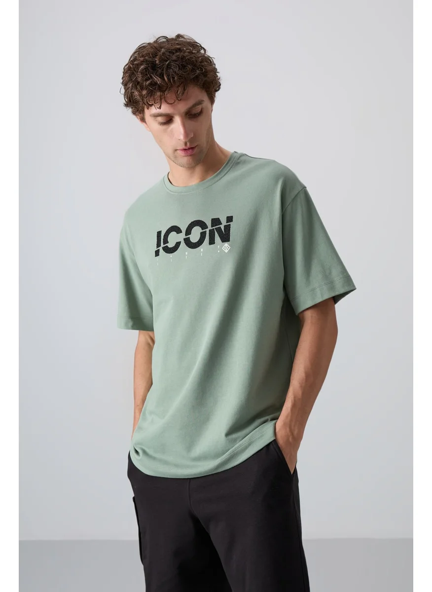 Tommy Life Light Green Cotton Thick Soft Texture Oversize Fit Printed Men's T-Shirt - 88331