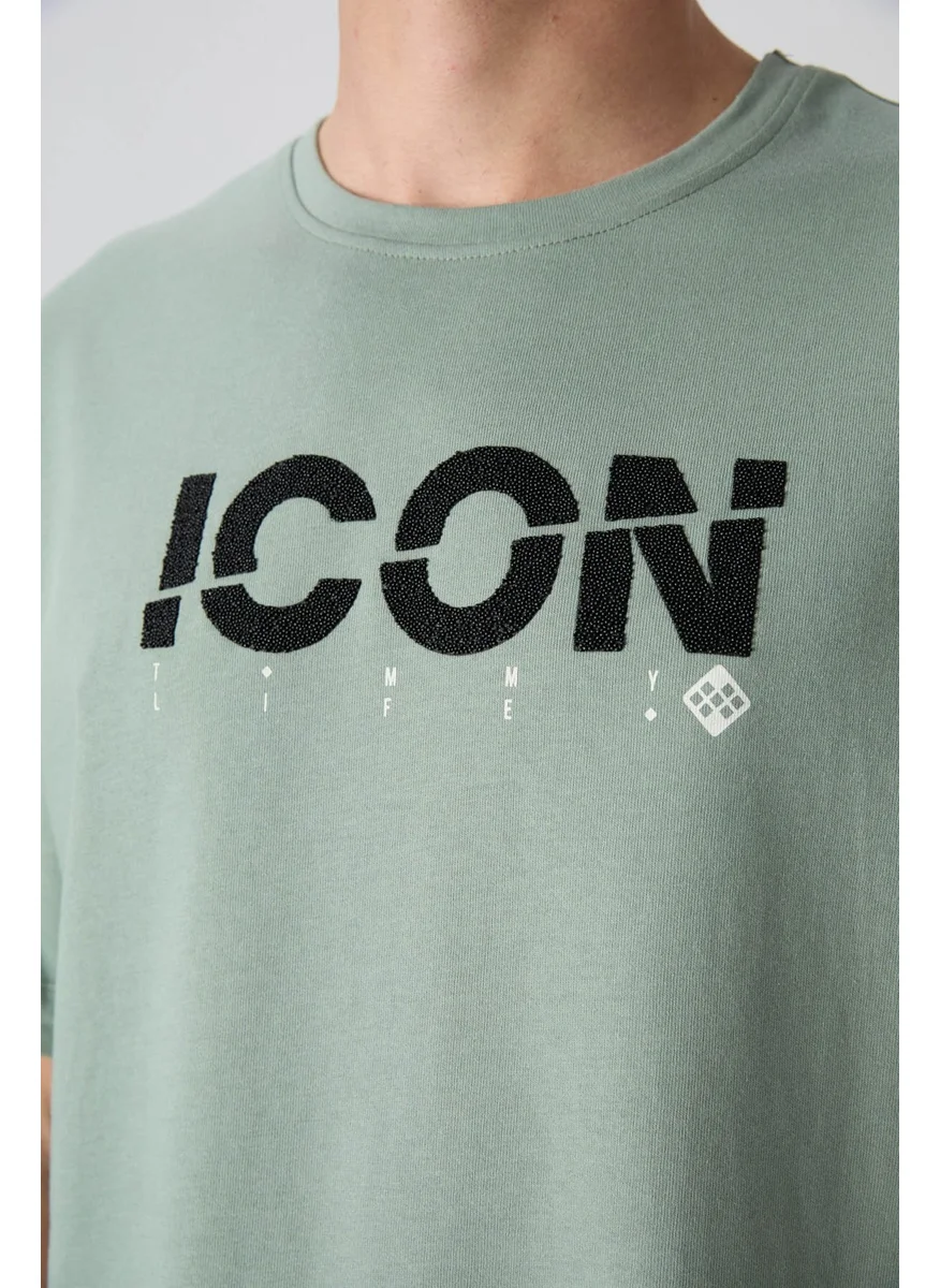 Tommy Life Light Green Cotton Thick Soft Texture Oversize Fit Printed Men's T-Shirt - 88331
