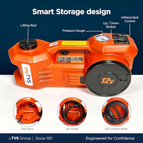 myTVS 3-Ton Electric Car Jack with 150 PSI Tyre Inflator | 2-in-1 Automatic Lifting Jack for SUV, Sedan, MPV | 12V Powered | Compact Emergency Car Kit | 1+1 Year Warranty - Image 5