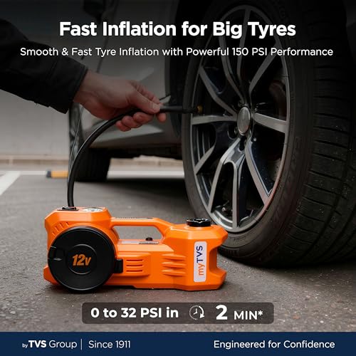myTVS 3-Ton Electric Car Jack with 150 PSI Tyre Inflator | 2-in-1 Automatic Lifting Jack for SUV, Sedan, MPV | 12V Powered | Compact Emergency Car Kit | 1+1 Year Warranty - Image 3
