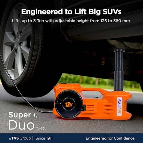myTVS 3-Ton Electric Car Jack with 150 PSI Tyre Inflator | 2-in-1 Automatic Lifting Jack for SUV, Sedan, MPV | 12V Powered | Compact Emergency Car Kit | 1+1 Year Warranty - Image 2