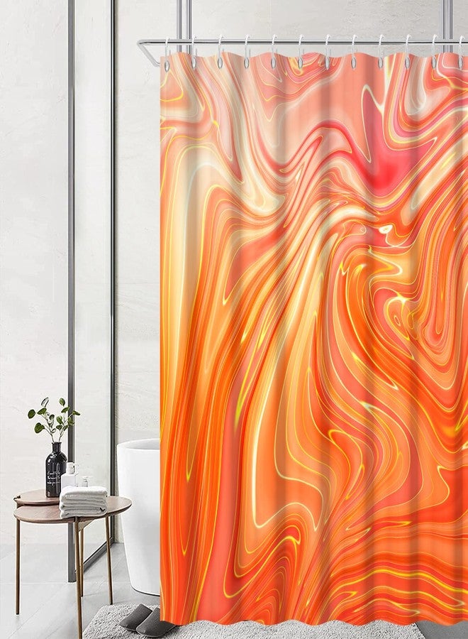 Ruelvth Orange Shower Curtain, Modern Burnt Orange and Gold Fluid Art Shower Curtain with Hooks Waterproof Aesthetic Bathroom Decor, 72x72 Inch - Image 1