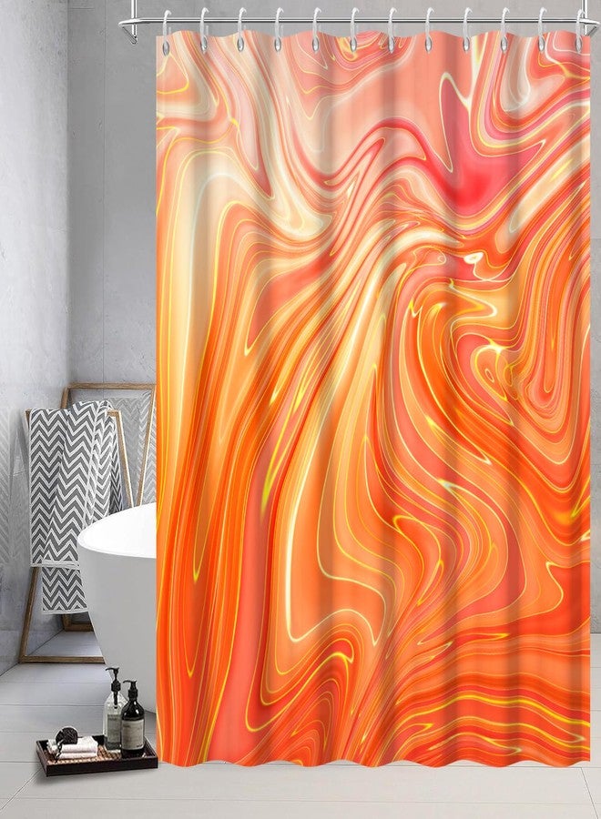 Ruelvth Orange Shower Curtain, Modern Burnt Orange and Gold Fluid Art Shower Curtain with Hooks Waterproof Aesthetic Bathroom Decor, 72x72 Inch - Image 2