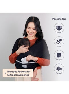 BabbleRoo Baby Wraps Carrier - Baby Essentials Baby Sling Carrier, Secure & Comfortable, Breathable, Easy-To-Use, Adjustable Xs To Xl, Promoting Parent-Child Bonding, Black  - Image 5