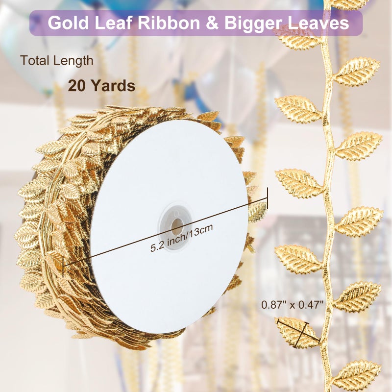 Naidiler Gold Leaf Ribbon, 20 Yards Artificial Gold Leaf Trim for DIY Crafts, Wrapping, Wedding Cake Baby Shower Party Wreath Garland Hair & Clothes Home DÃ©cor - Image 4